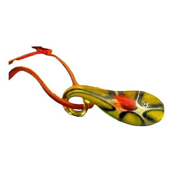 Vintage Art Glass Light Green Olive/red Pendant Dichroic Swirl Teardrop Shape - Picture 3 of 5